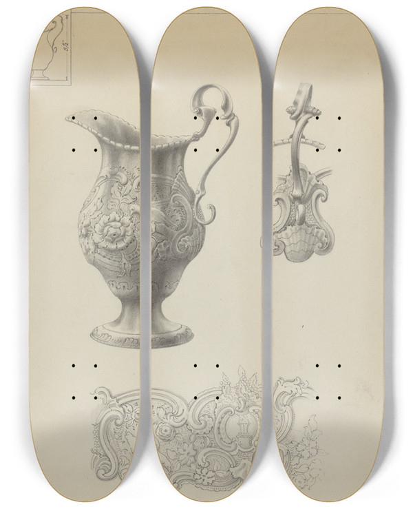 Triptych art skateboard deck of Simon Weiss Silver Creamer_2 by Simon Weiss