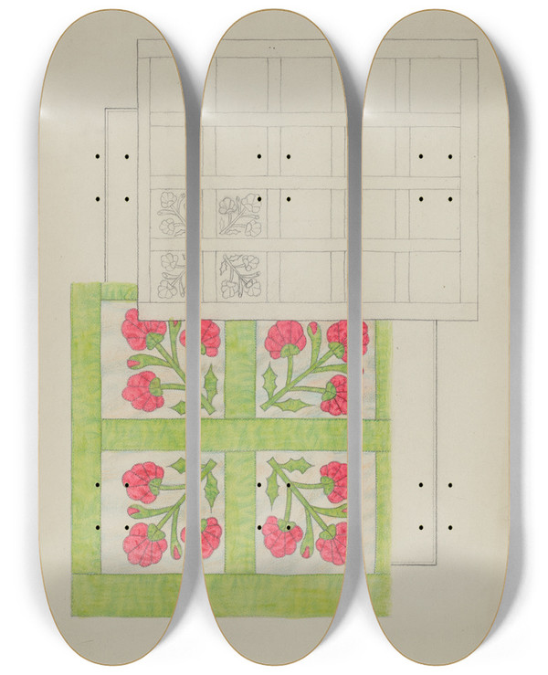 Triptych art skateboard deck of Floyd R Sharp Bedspread by Floyd R Sharp