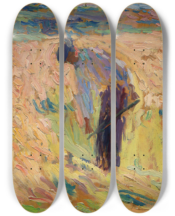 Triptych art skateboard deck of Henri Martin Tude Pour La Moisson_2 by Henri Martin (1860-1943)