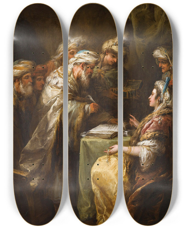 Triptych art skateboard deck of Charlesandr Van Loo The Marriage Contract by Charles-Andr van Loo (1705-1765)