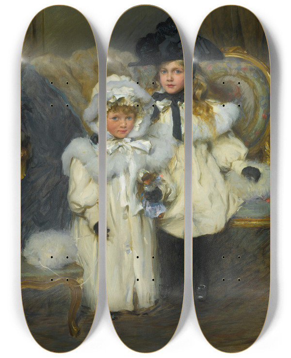 Triptych art skateboard deck of Walter Frederick Osborne Dorothy And Irene Falkiner by Walter Frederick Osborne (1859-1903)