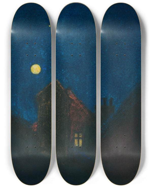 Triptych art skateboard deck of Karl Wiener Mondnacht Ii by Karl Wiener (1901-1949)