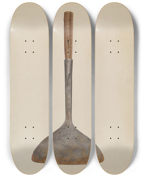 Triptych art skateboard deck of William Frank Chopping Knife by William Frank