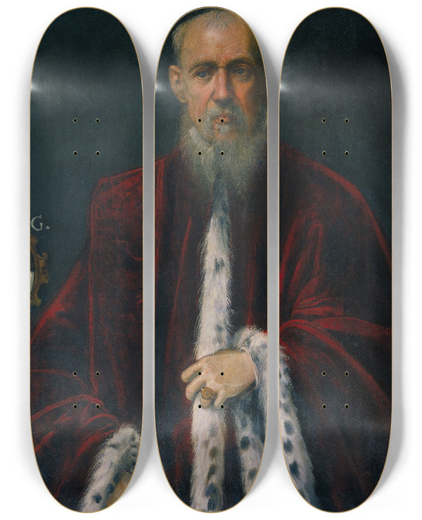 Triptych art skateboard deck of Jacopo Tintoretto Portrait Of The Procurator Alessandro Gritti by Jacopo Tintoretto (1518-1594)