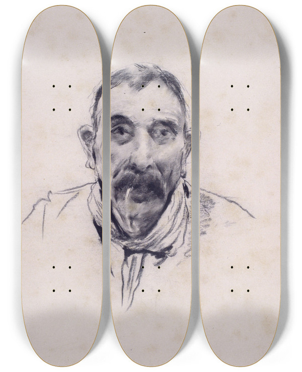 Triptych art skateboard deck of Santiago Rusiol Portrait Of A Man_1 by Santiago Rusinol (1861-1931)