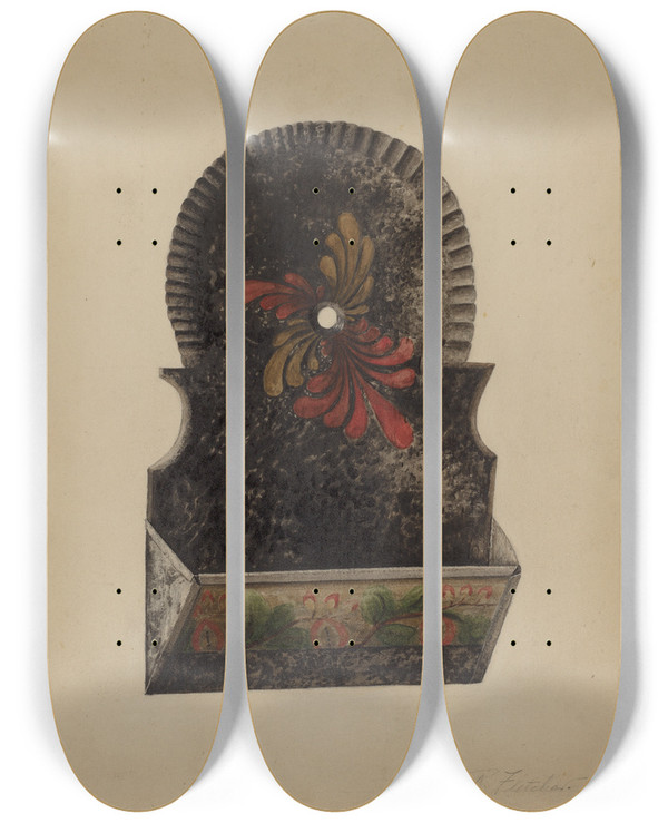 Triptych art skateboard deck of Daniel Fletcher Match Holder by Daniel Fletcher