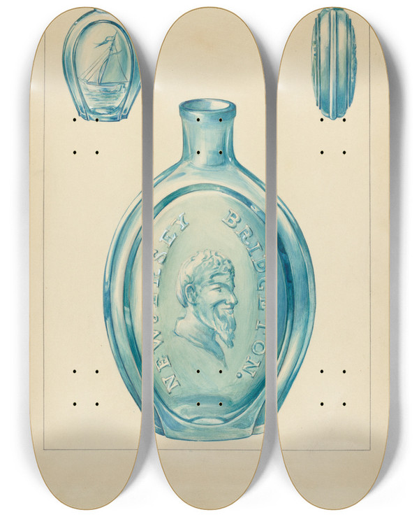 Triptych art skateboard deck of Anna Aloisi Flask by Anna Aloisi