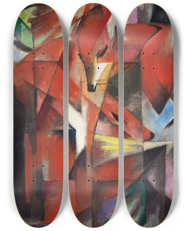 Triptych art skateboard deck of Franz Marc The Foxes by Franz Marc (1880-1916)