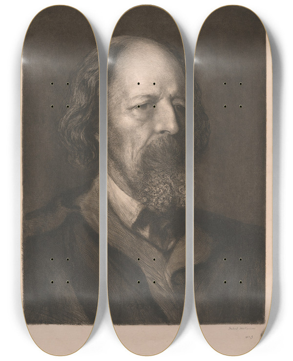 Triptych art skateboard deck of Sir Hubert Von Herkomer Alfred Lord Tennyson by Sir Hubert Von Herkomer (1849-1914)