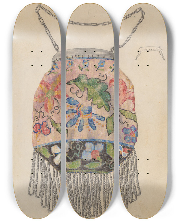 Triptych art skateboard deck of Samuel O Klein Bag by Samuel O Klein