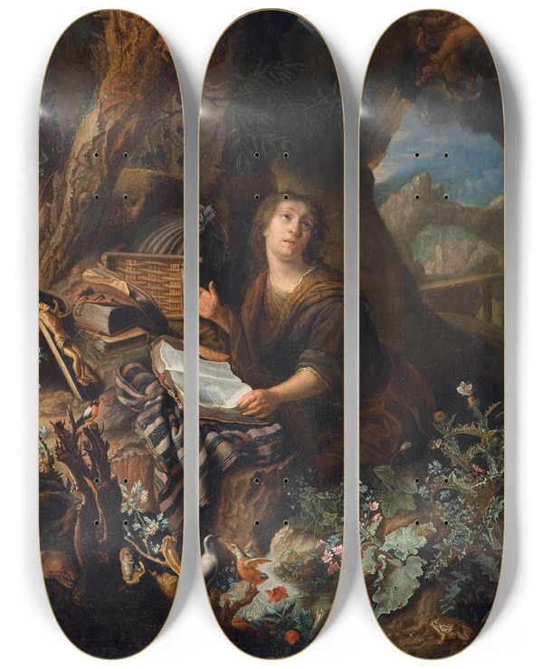 Triptych art skateboard deck of Pieter Leermans Vid Grottan by Pieter Leermans (1635-1706)