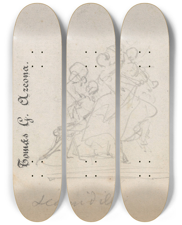 Triptych art skateboard deck of Nicaise De Keyser Dancing Figures by Nicaise De Keyser (1813-1887)