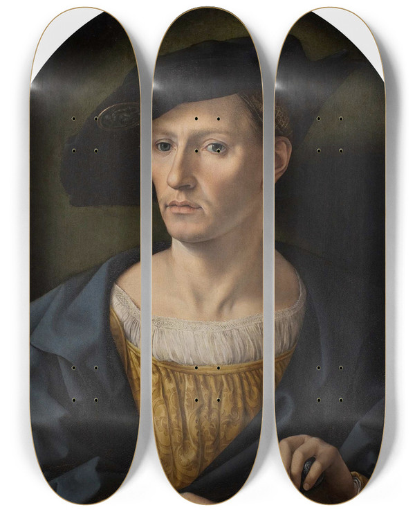 Triptych art skateboard deck of Jan Gossaert Portrait Of A Man_3 by Jan Gossaert (1478-1532)
