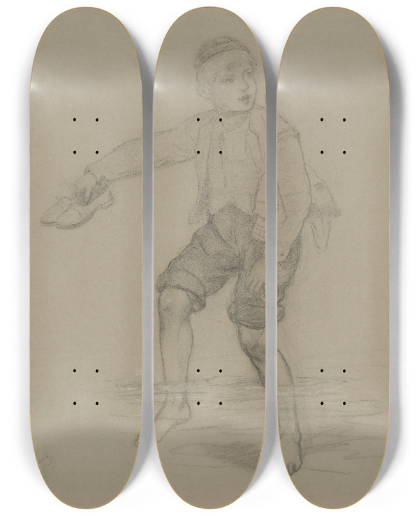 Triptych art skateboard deck of Adolph Tidemand Gutt Som Vasser_1 by Adolph Tidemand (1814-1876)