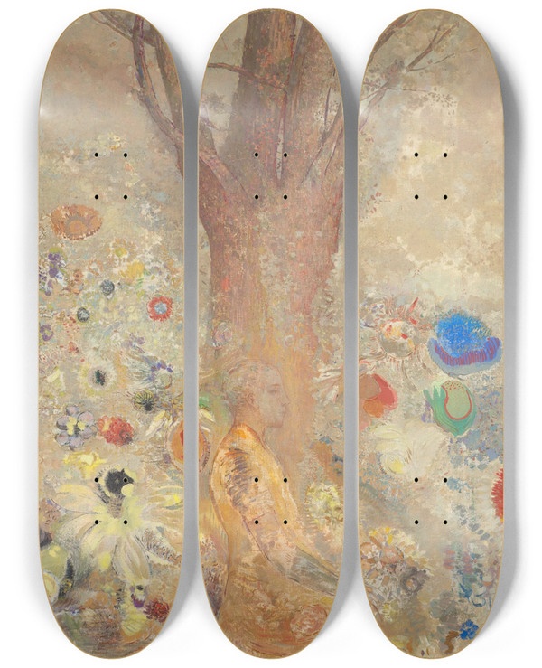 Triptych art skateboard deck of Odilon Redon The Buddha by Odilon Redon (1840-1916)