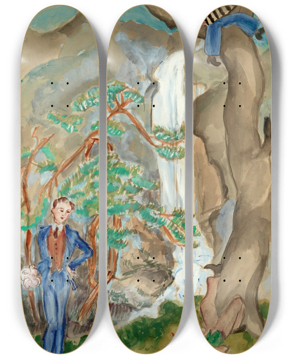 Triptych art skateboard deck of Nils Dardel Courting by Nils Dardel (1888-1943)