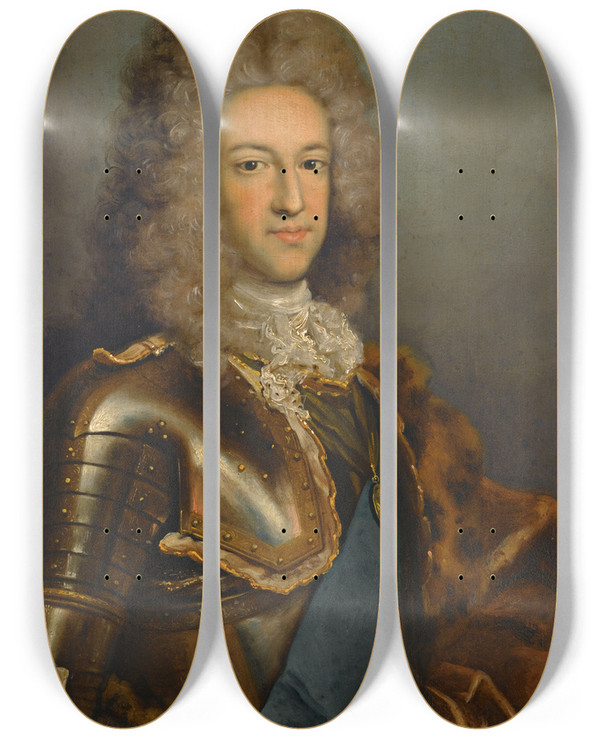 Triptych art skateboard deck of Antonio David Portrait Of Prince James Edward Stuart The Old Pretender by Antonio David (1698-1750)
