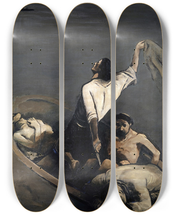Triptych art skateboard deck of Heinrich Altherr The Castaway by Heinrich Altherr (1878-1947)