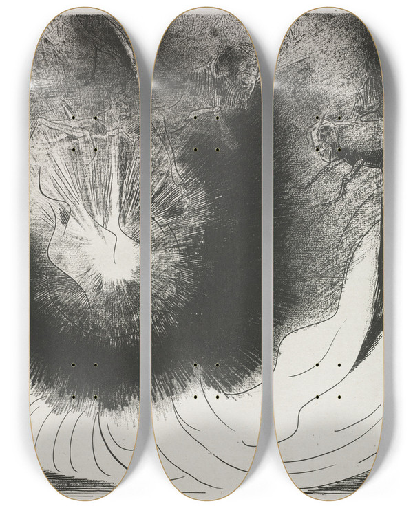 Triptych art skateboard deck of Odilon Redon And There Fell A Great Star From Heaven Burning As It Were A Lamp by Odilon Redon (1840-1916)