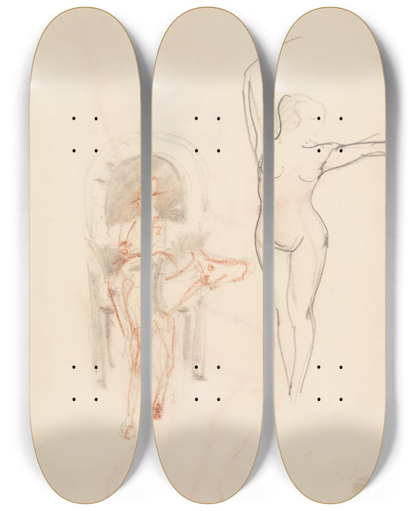 Triptych art skateboard deck of Ja Jerichau Ngen Kvinde Og Hestedrosche by J.A. Jerichau (1816-1883)
