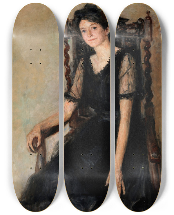 Triptych art skateboard deck of John Butler Yeats Portrait Of Mrs Caughey_1 by John Butler Yeats (1839-1922)