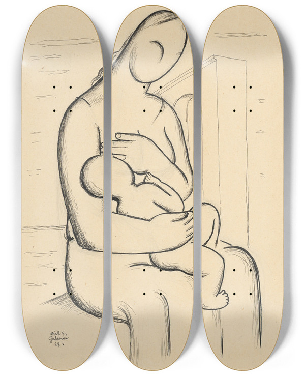 Triptych art skateboard deck of Mikul Galanda Kojaca Matka S Architektrou V Pozad by Mikulas Galanda (1895-1938)