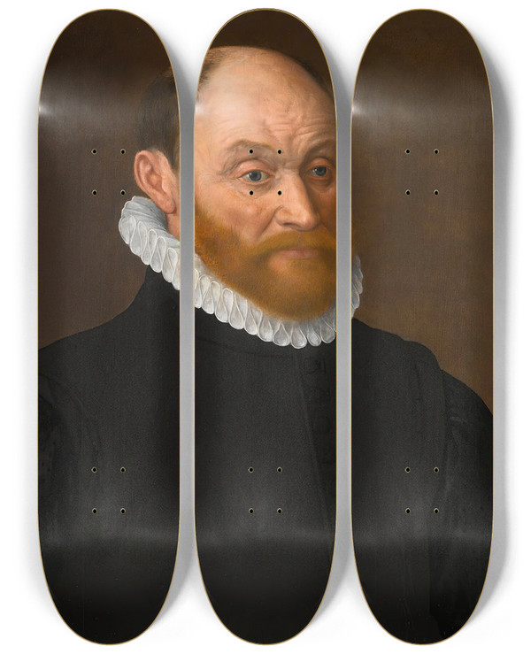 Triptych art skateboard deck of Adriaen Thomasz Key Portrait Of A Beardedgentleman by Adriaen Thomasz Key (1544-1589)