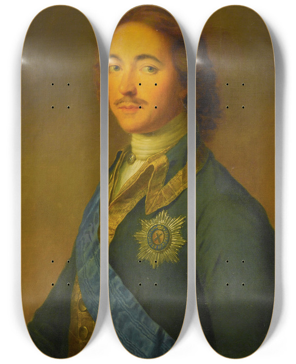 Triptych art skateboard deck of Russian School Portrait Of Peter The Great by Russian School