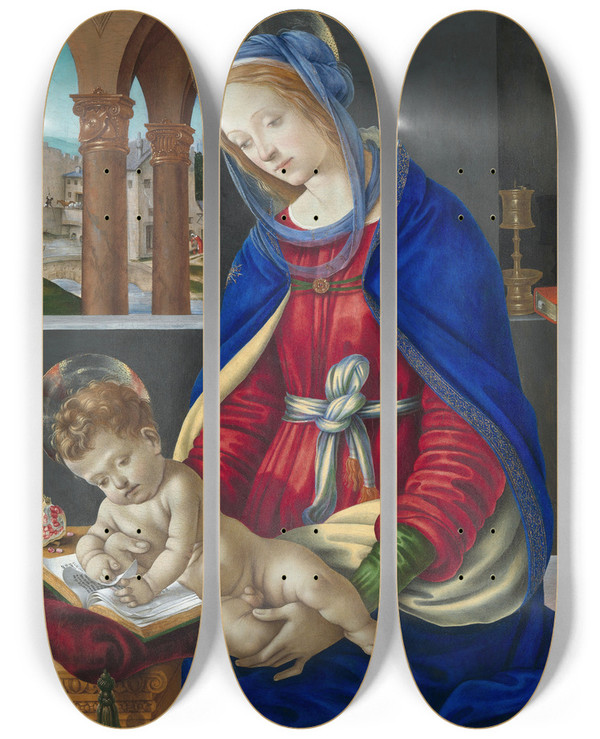 Triptych art skateboard deck of Filippino Lippi Madonna And Child_1 by Filippino Lippi (1457-1504)
