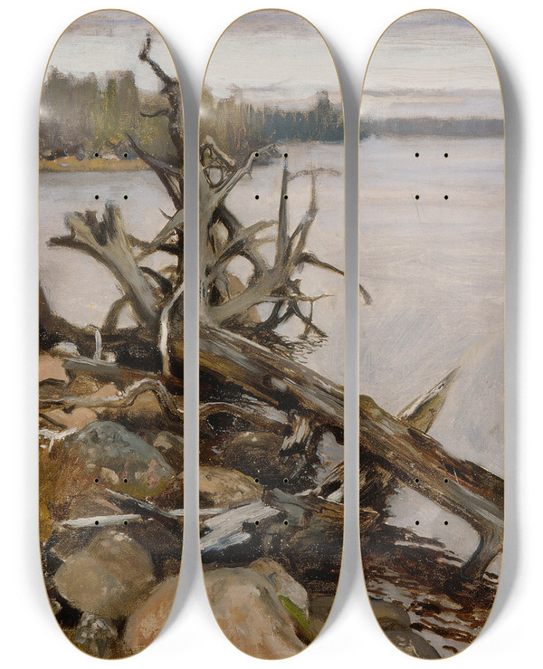 Triptych art skateboard deck of Eero Jrnefelt Dead Pine In The Water by Eero Jarnefelt (1863-1937)