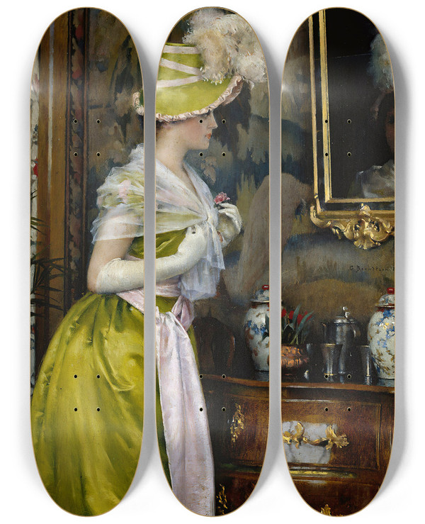 Triptych art skateboard deck of Gunnar Berndtson The Mirror by Gunnar Berndtson (1854-1895)
