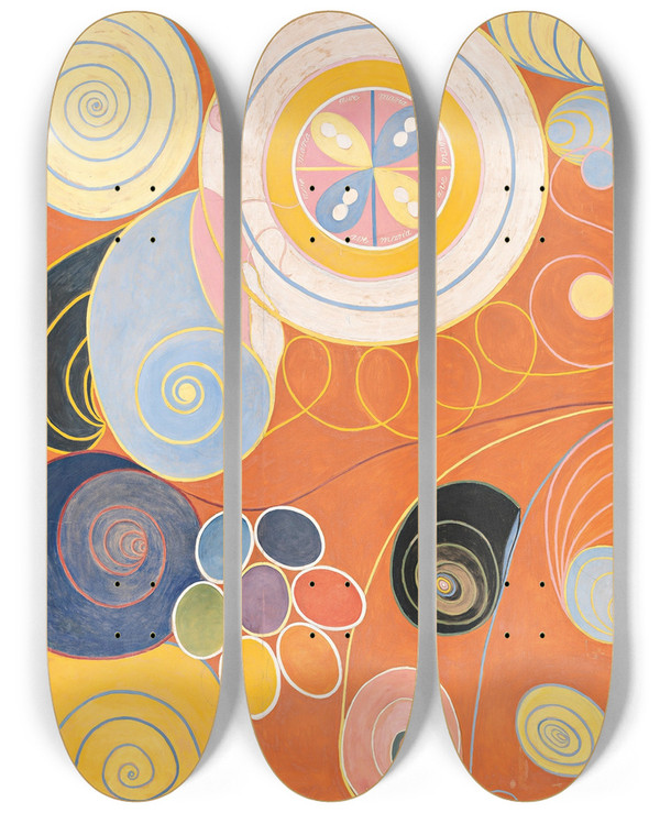 Triptych art skateboard deck of Hilma Af Klint Group Iv No 3 The Ten Largest Youth by Hilma af Klint (1862-1944)