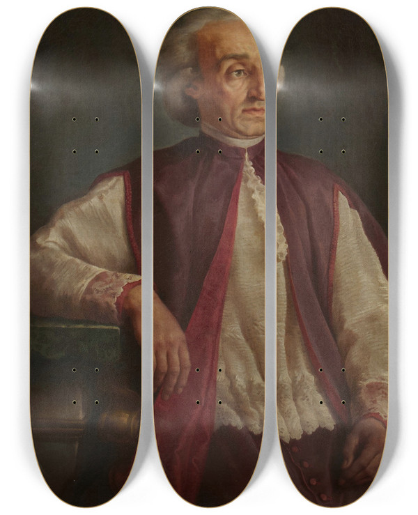 Triptych art skateboard deck of Giuseppe Cades Portrait Of A Cleric by Giuseppe Cades (1750-1799)