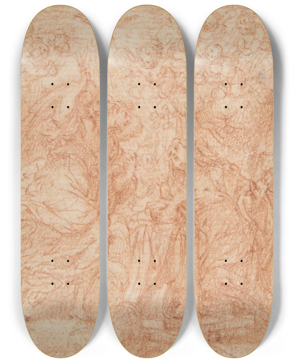 Triptych art skateboard deck of Camillo Procaccini The Annunciation_1 by Camillo Procaccini (1546-1629)