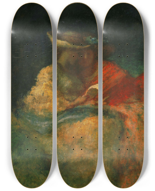 Triptych art skateboard deck of Robert Loftin Newman The Letter by Robert Loftin Newman (1827-1912)