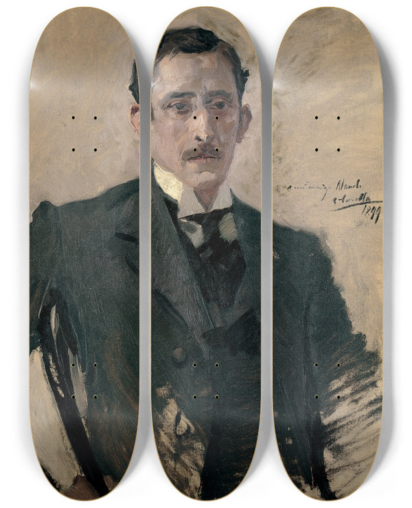 Triptych art skateboard deck of Joaqun Sorolla Portrait by Joaquin Sorolla (1863-1923)