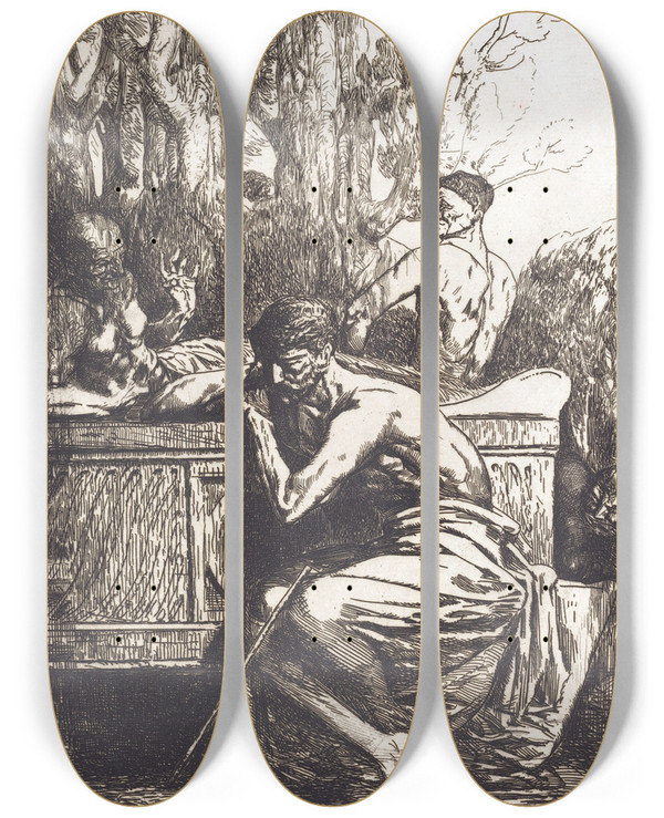 Triptych art skateboard deck of Franoisnicolas Chifflart Meditation by Francois Nicolas Chifflart (1825-1901)