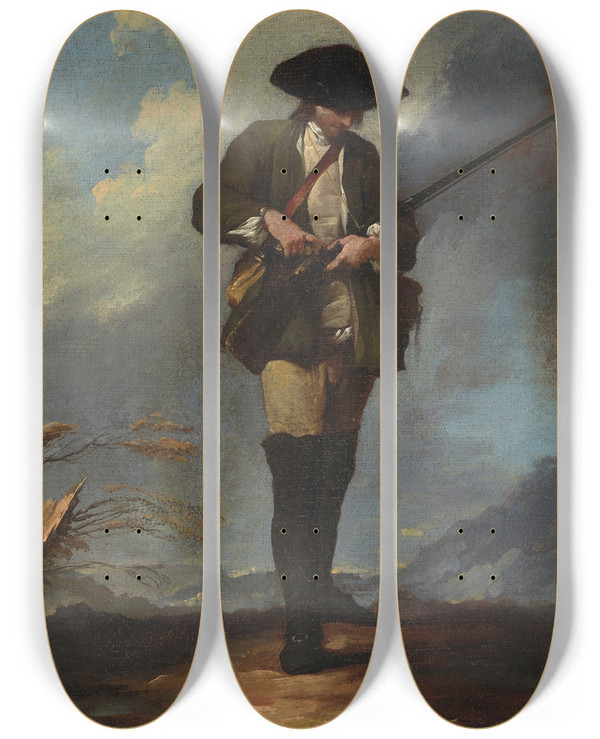 Triptych art skateboard deck of Jean Barbault Portrait En Pied Dun Chasseur by Jean Barbault (1718-1762)