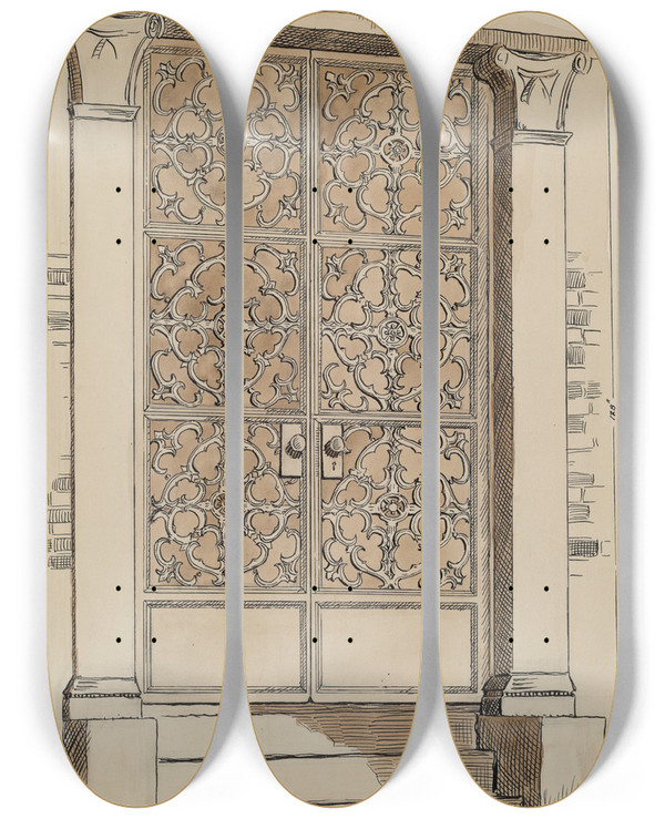 Triptych art skateboard deck of Al Curry Wrought And Cast Iron Doorway by Al Curry (20-)