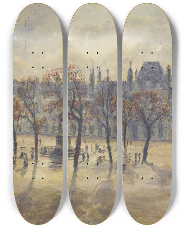 Triptych art skateboard deck of Louisgilbert Bellan La Place Des Vosges Lment Dun Triptyque_3 by Louis-Gilbert Bellan (1868-1935)