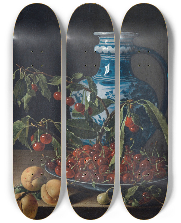 Triptych art skateboard deck of Luis Melndez Still Life With Fruit And Jug by Luis Melendez (1716-1780)