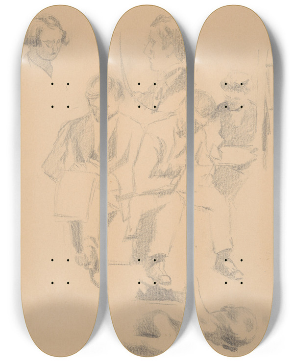 Triptych art skateboard deck of Tefan Polkorb Sketchbook With Nudes_15 by Stefan Polkorab