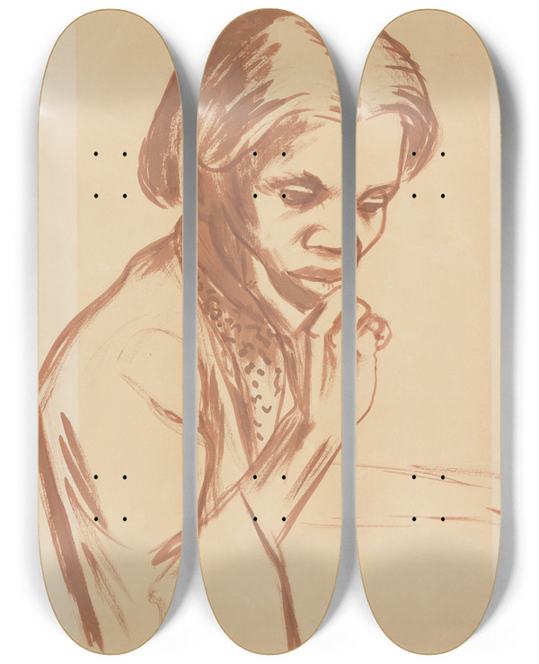 Triptych art skateboard deck of Blanche Grambs Portrait_1 by Blanche Grambs (1916-2010)