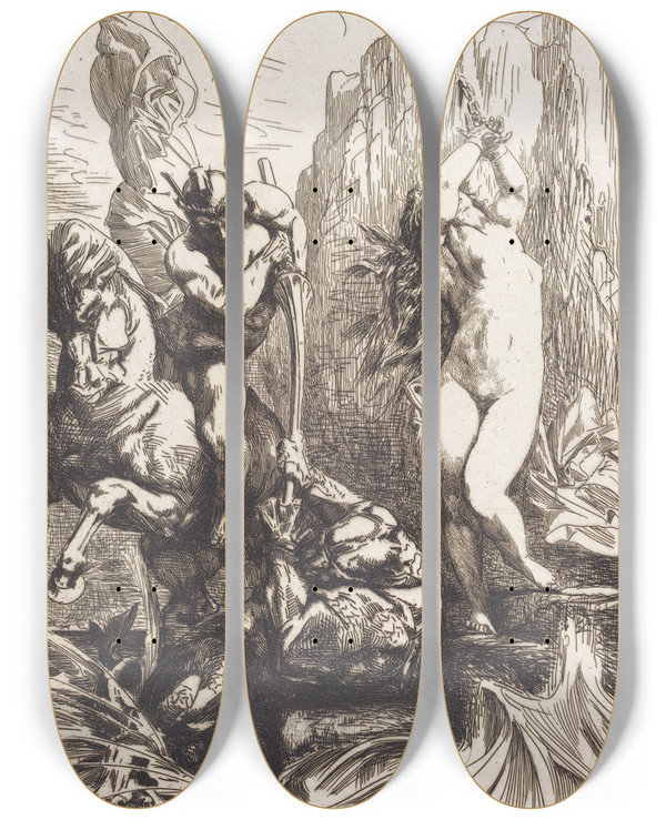 Triptych art skateboard deck of Franoisnicolas Chifflart Perseus And Andromeda by Francois Nicolas Chifflart (1825-1901)
