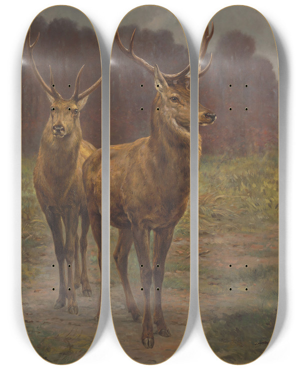Triptych art skateboard deck of Rosa Bonheur Monarchs Of The Forest by Rosa Bonheur (1822-1899)