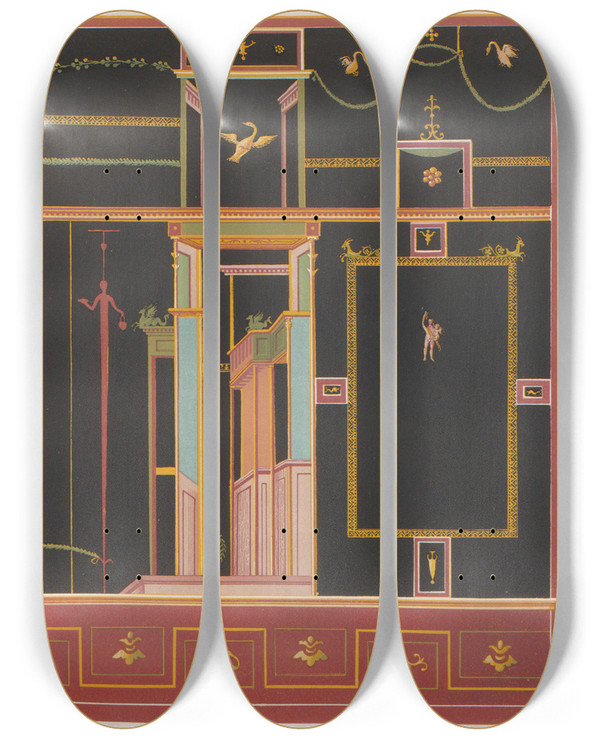 Triptych art skateboard deck of Victor Steeger The Most Beautiful Walls In Pompeii Pl04 by Victor Steeger (19-)