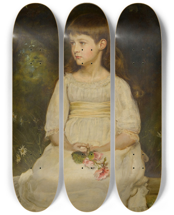 Triptych art skateboard deck of Sir John Everett Millais Portrait Of Miss Scott Daughter Of The Late Thomas Alexander Scott Of Philadelphia by Sir John Everett Millais (1829-1896)