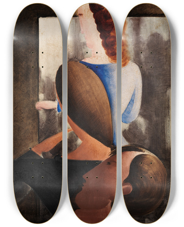 Triptych art skateboard deck of Oskar Schlemmer Drei Vor Schatten by Oskar Schlemmer (1888-1943)