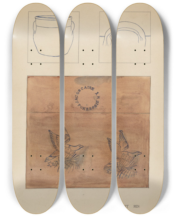 Triptych art skateboard deck of Janet Riza Crock by Janet Riza (20-)