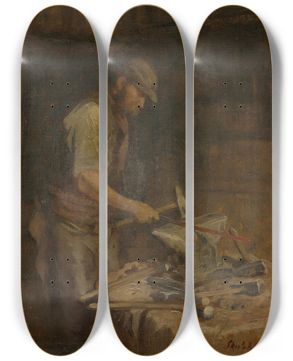 Triptych art skateboard deck of Dominik Skuteck Kov Pri Prci by Dominik Skutecky (1849-1921)